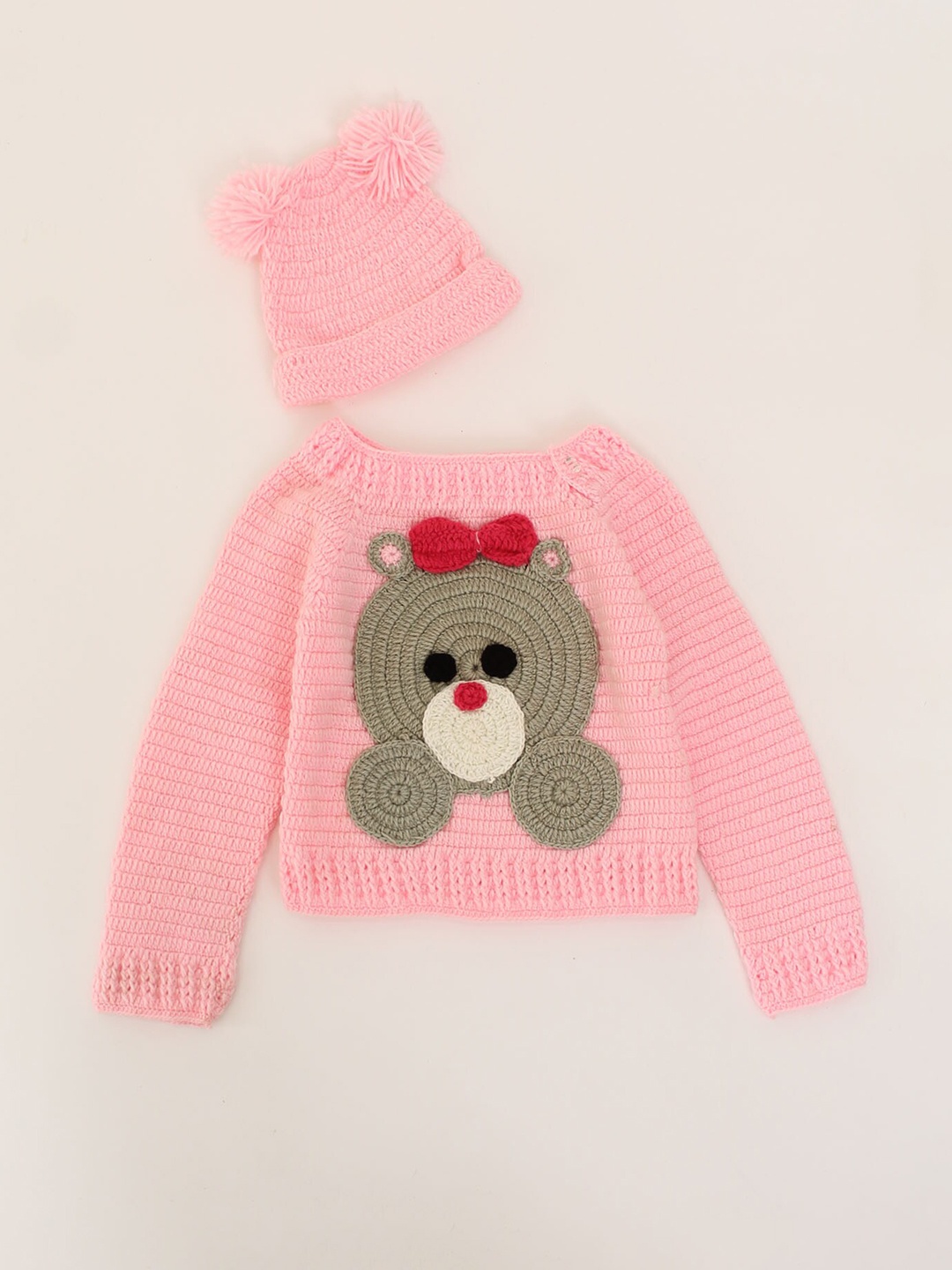 

Woonie Unisex Kids Pink & Grey Pullover With Cap