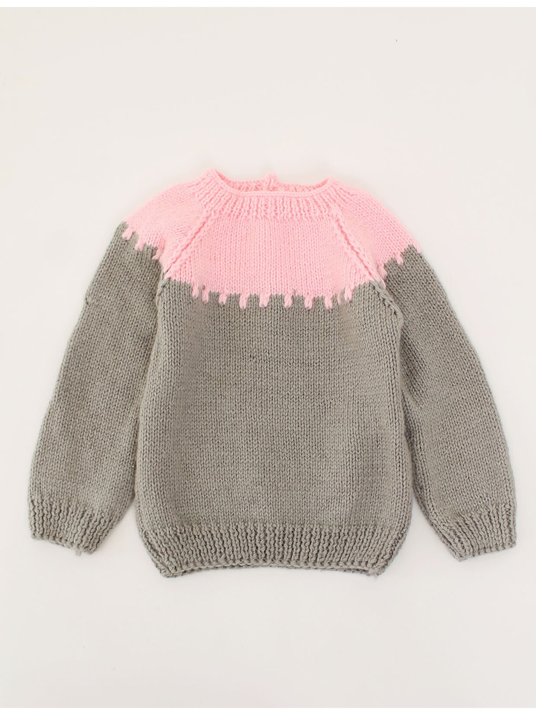 

Woonie Unisex Kids Pink & Grey Colourblocked Cotton Wool Pullover