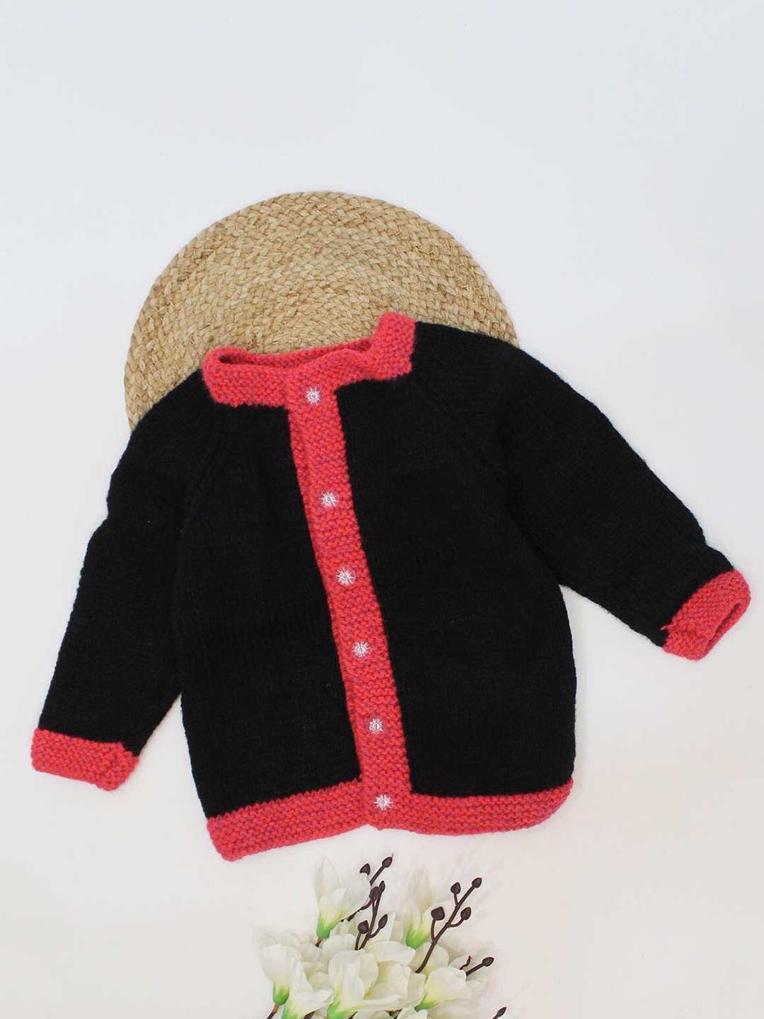 

Woonie Unisex Kids Black & Pink Cable Knit Cardigan