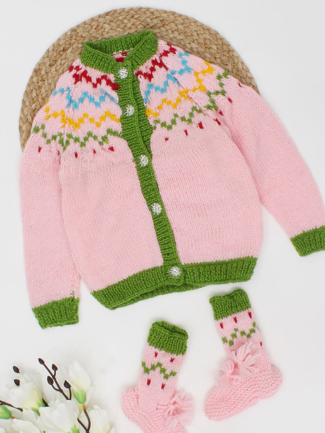 

Woonie Unisex Kids Pink & Green Cardigan