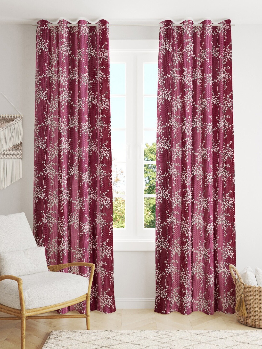

Slushy Mushy Set of 2 Floral Door Curtain, Maroon