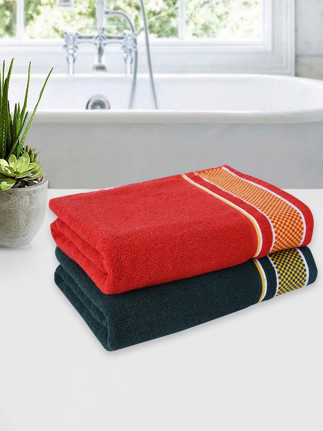 

ROMEE Set Of 2 Solid Cotton 500 GSM Bath Towels, Red