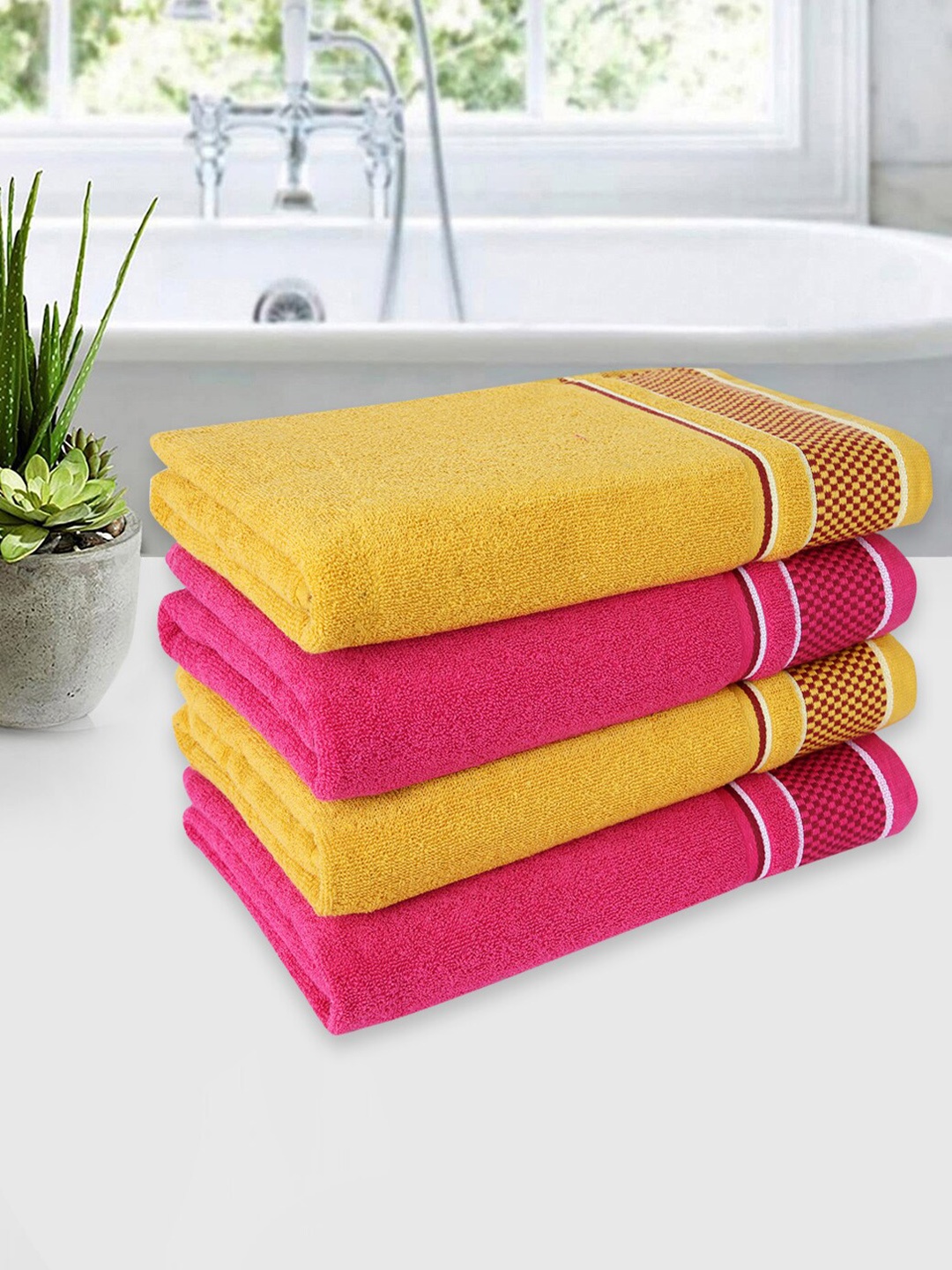 

ROMEE Set Of 4 Solid Cotton 500 GSM Bath Towels, Pink
