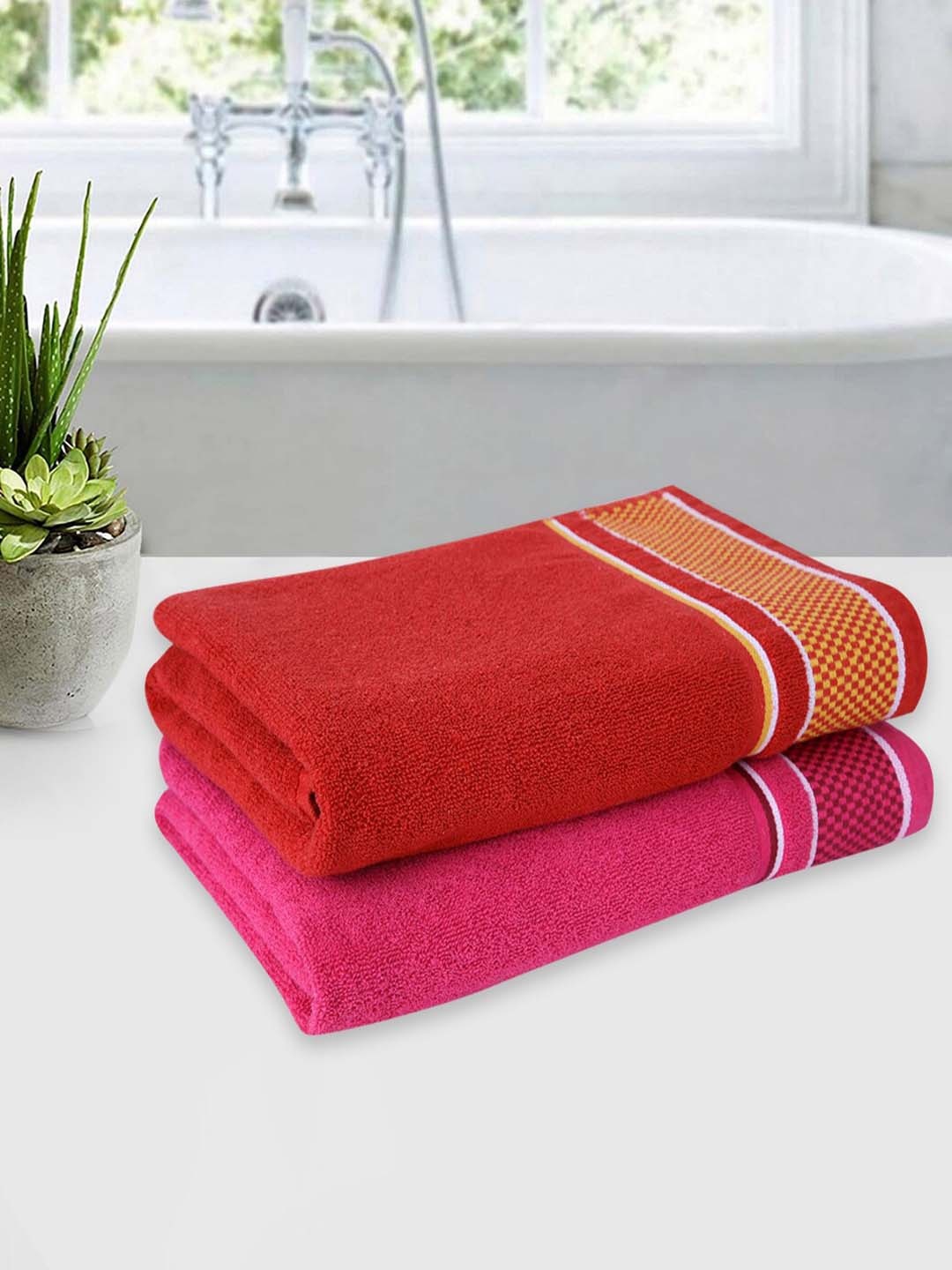 

ROMEE Set Of 2 Solid Cotton 500 GSM Bath Towels, Red