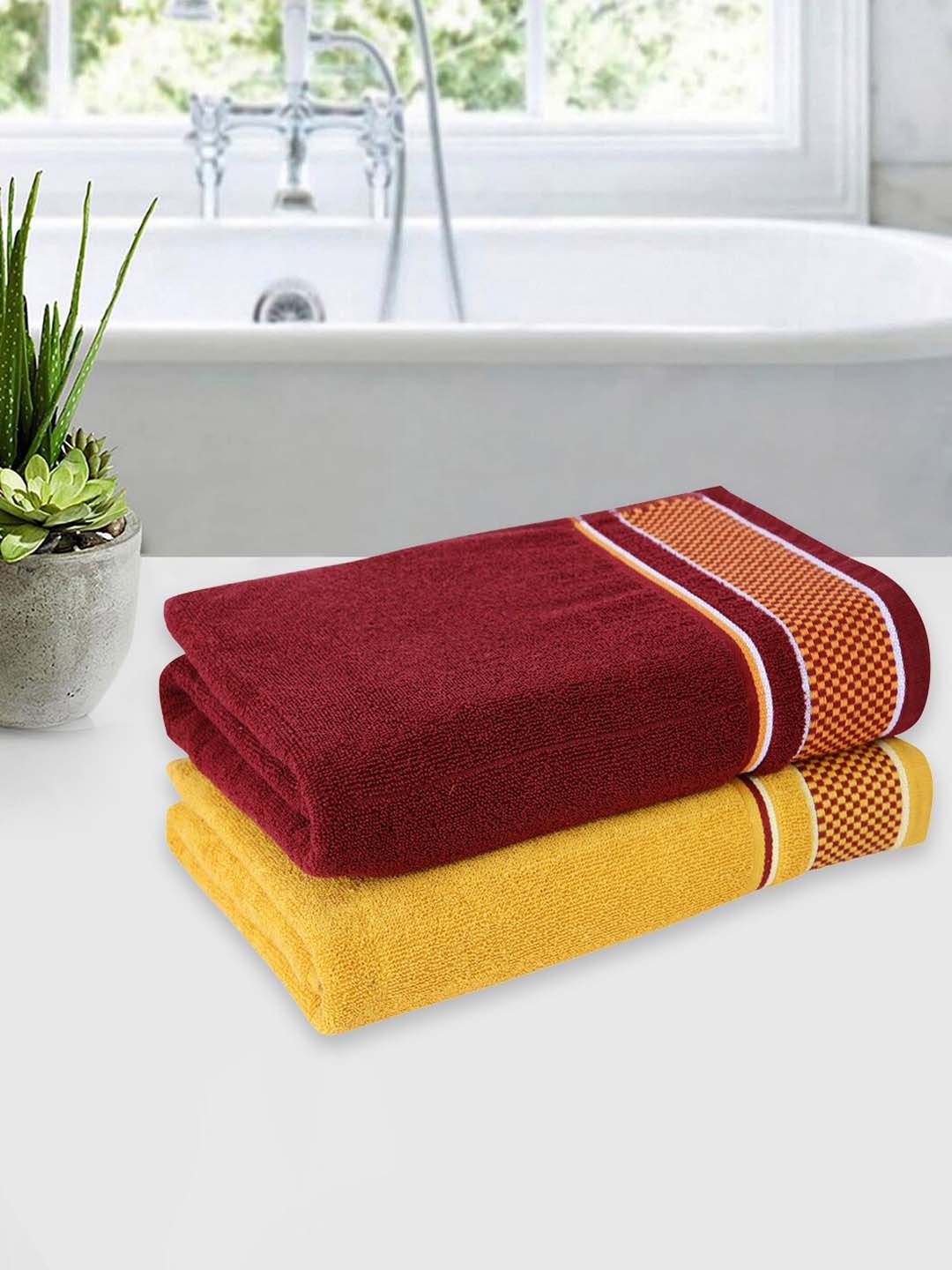 

ROMEE Set Of 2 Solid Cotton 500 GSM Bath Towels, Maroon