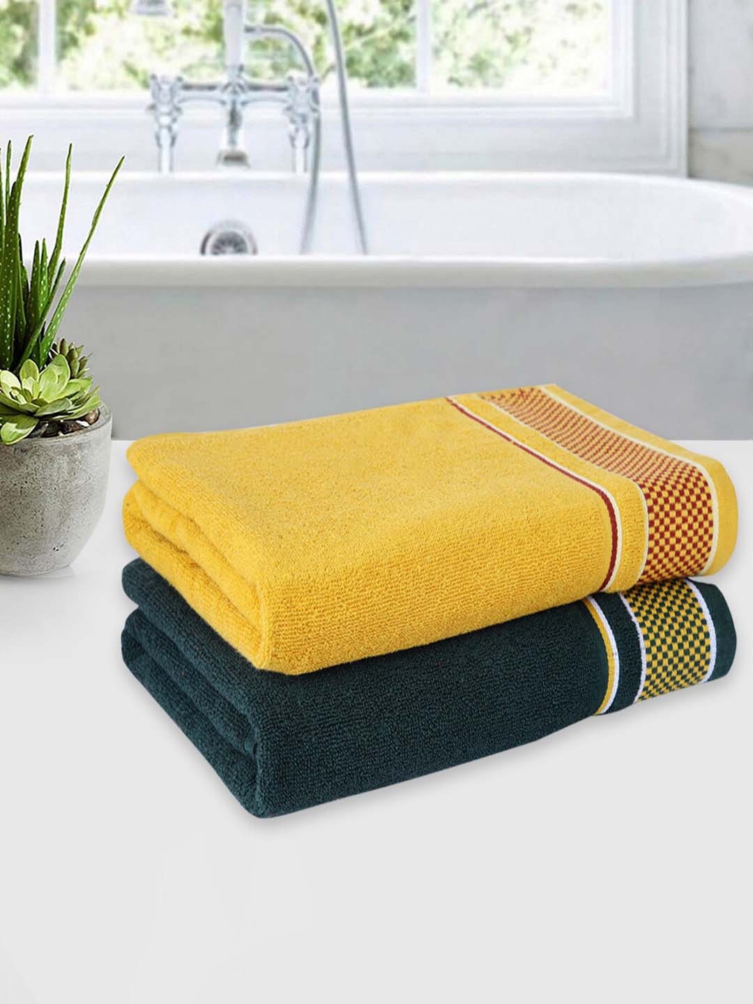 

ROMEE Set Of 2 Solid Cotton 500 GSM Bath Towels, Green