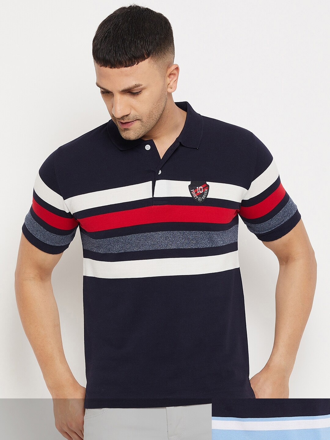 

FirstKrush Men Navy Blue & Red Pack of 2 Striped Polo Collar T-shirts