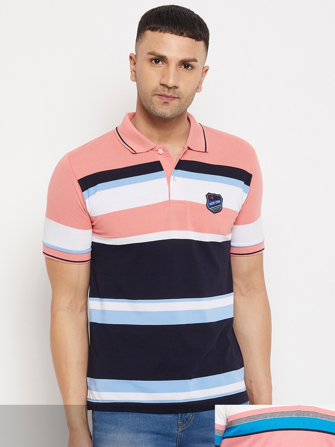 

FirstKrush Pack Of 2 Men's Cotton Striped Half Sleeves Polo Collar T-shirt, Navy blue