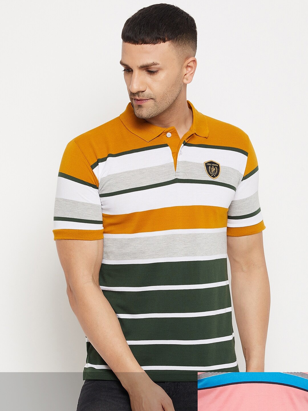 

FirstKrush Men 2 Striped Polo Collar Applique T-shirt, Na