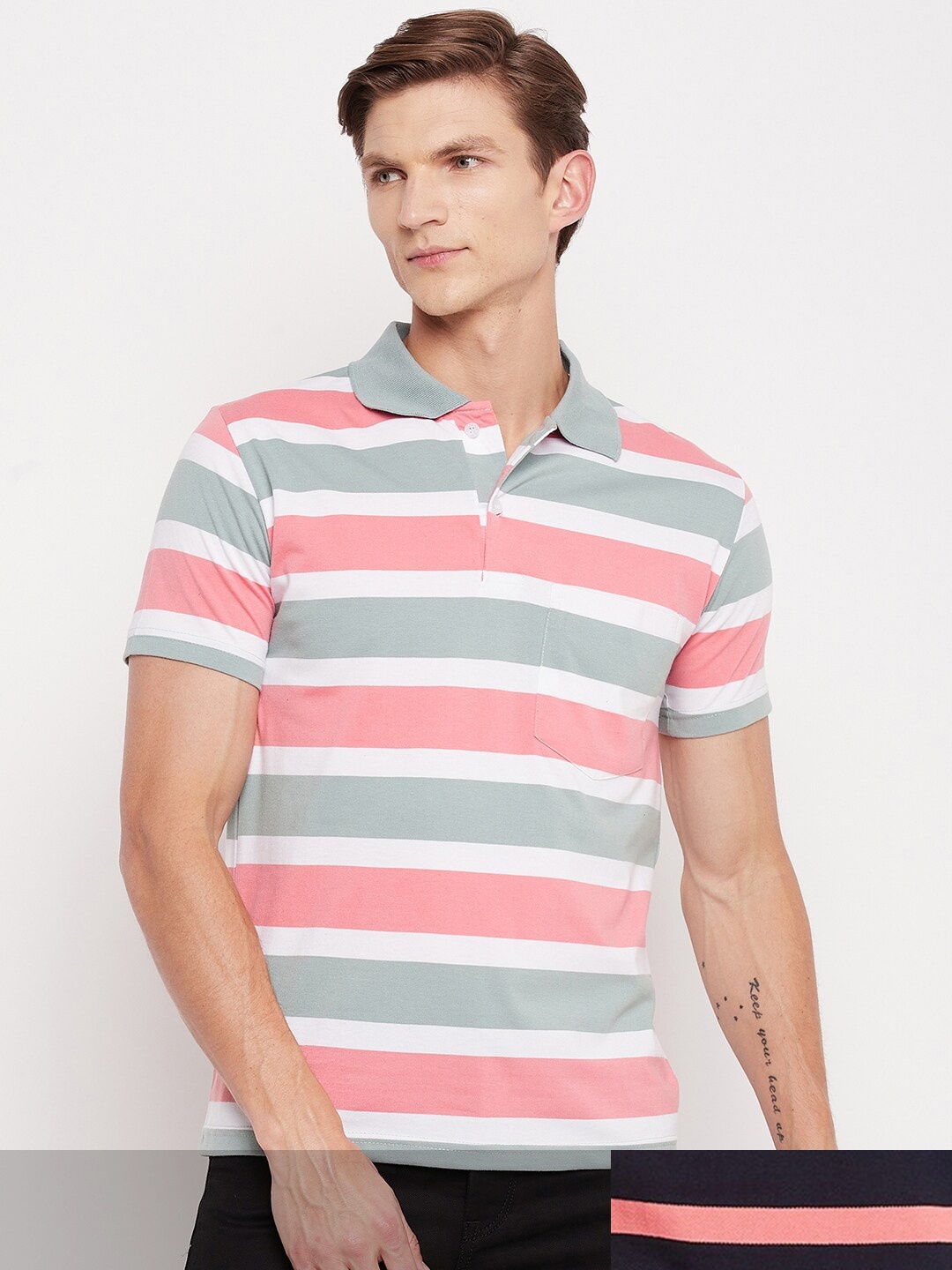 

FirstKrush Men 2 Striped Polo Collar T-shirt, Na