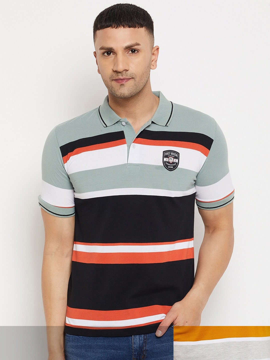 

FirstKrush Men 2 Striped Polo Collar Applique T-shirt, Na