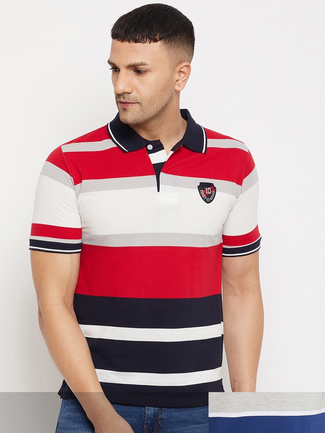 

FirstKrush Men Pack Of 2 Red & Black Striped Polo Collar Applique T-shirts