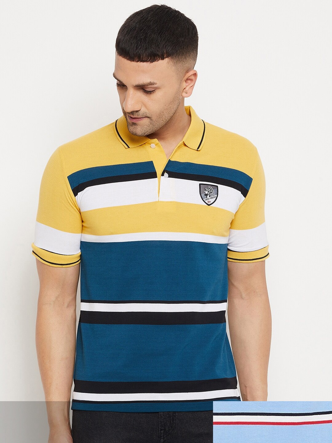 

FirstKrush Pack Of 2 Men's Cotton Striped Half Sleeves Polo Collar T-shirt, Yellow