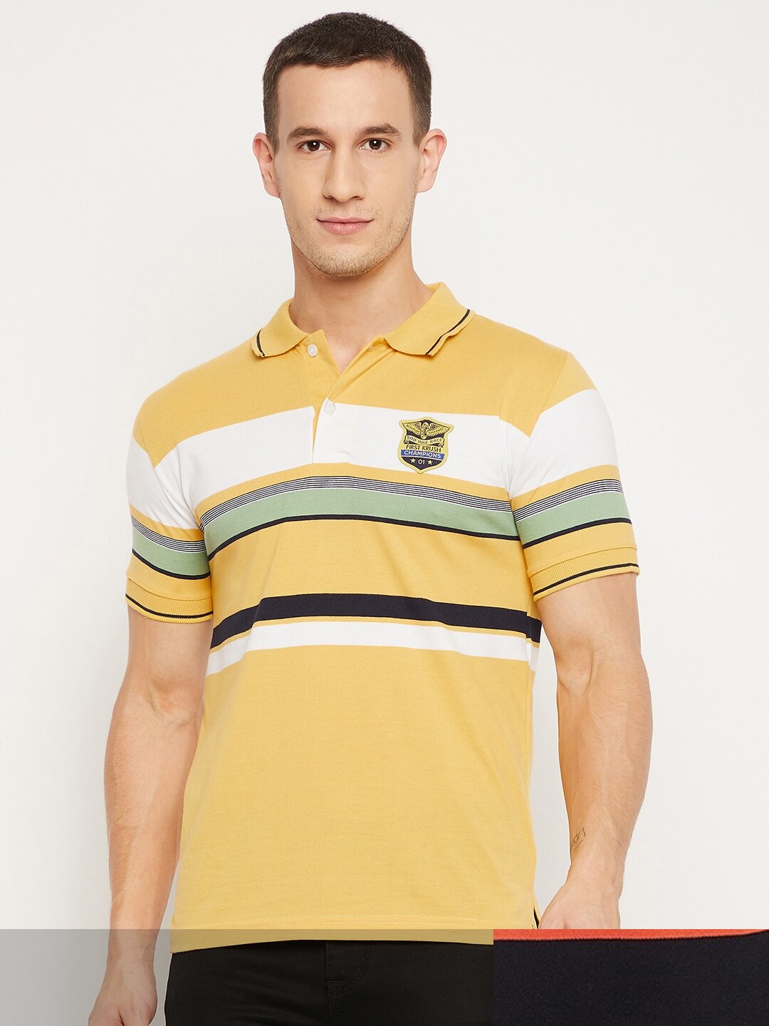 

FirstKrush Men Yellow & Grey Pack of 2 Striped Polo Collar T-shirts