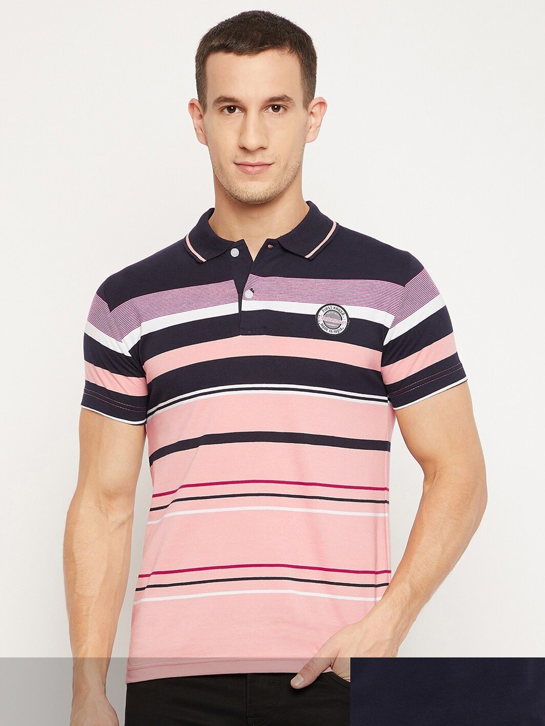 

FirstKrush Pack Of 2 Men's Cotton Striped Half Sleeves Polo Collar T-shirt, Pink