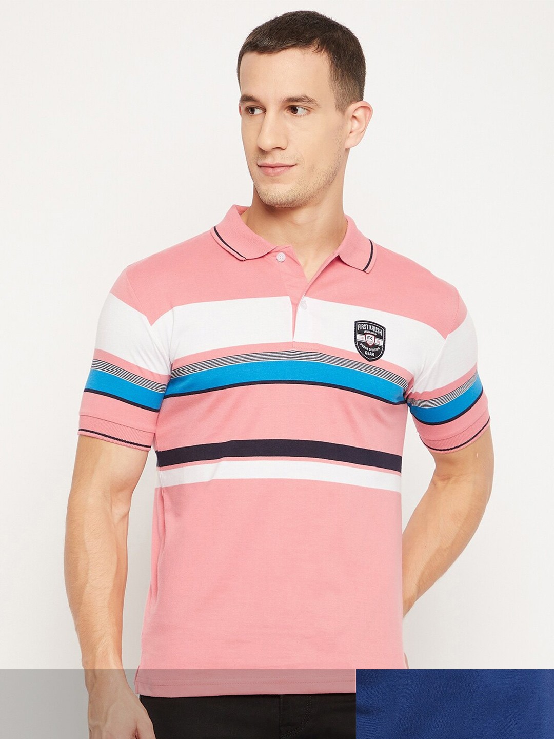 

FirstKrush Men Coral & Navy Blue Pack of 2 Striped Polo Collar T-shirts
