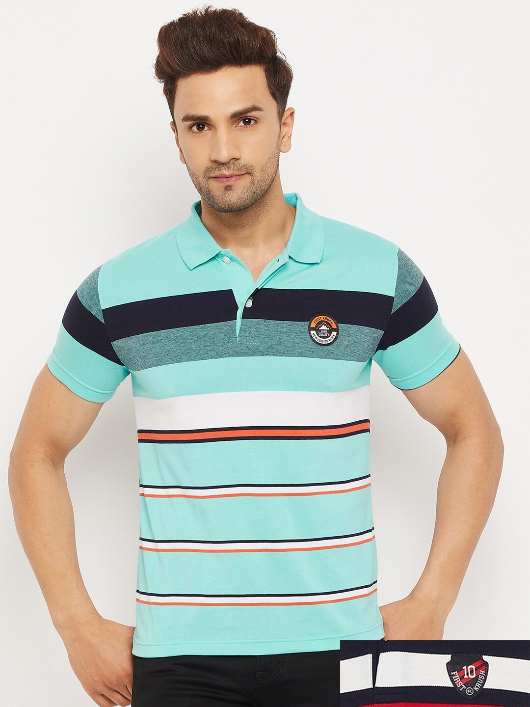 

FirstKrush Men Blue & Black Pack of 2 Striped Polo Collar T-shirts
