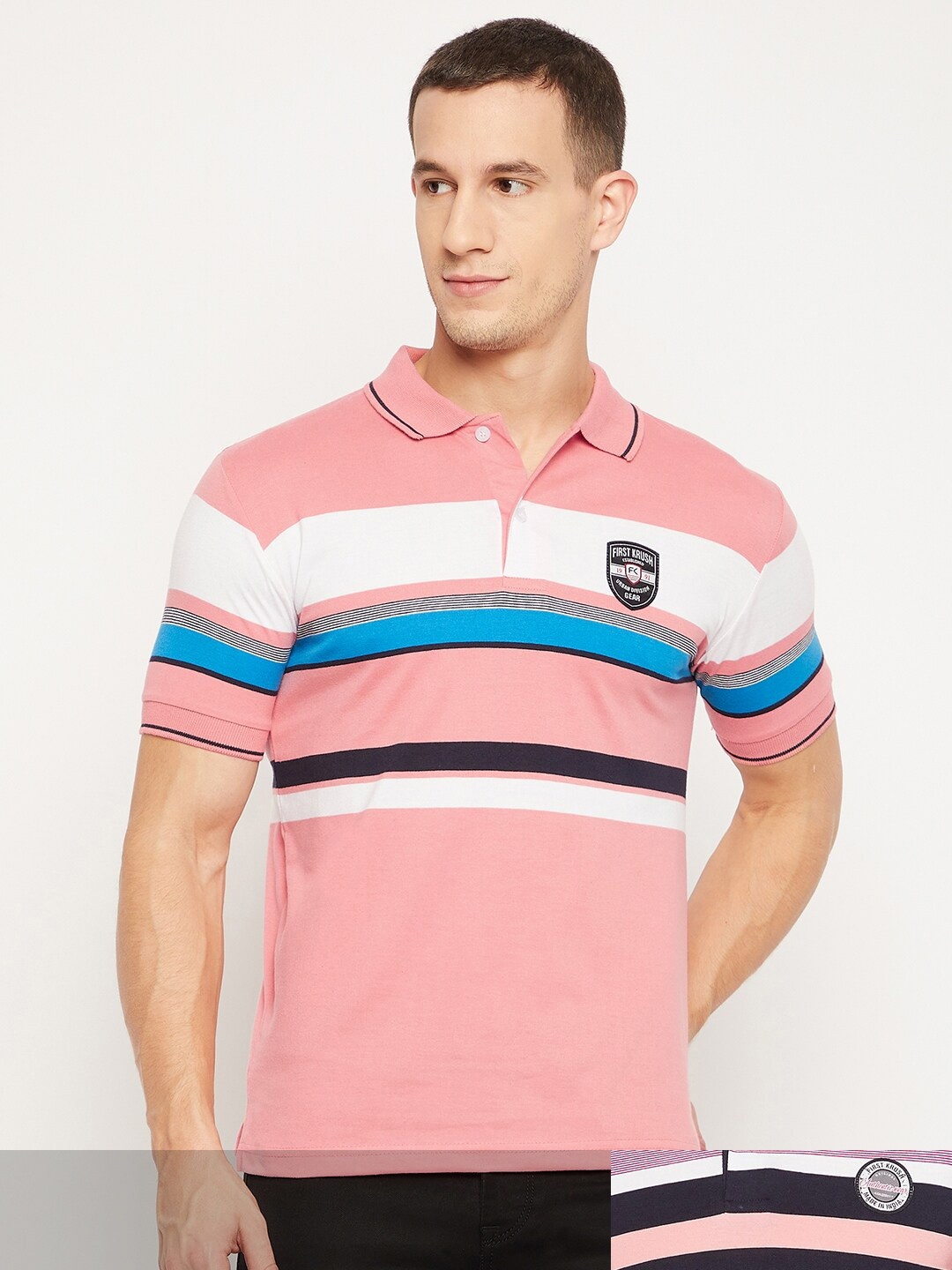 

FirstKrush Men 2 Striped Polo Collar Applique T-shirt, Na