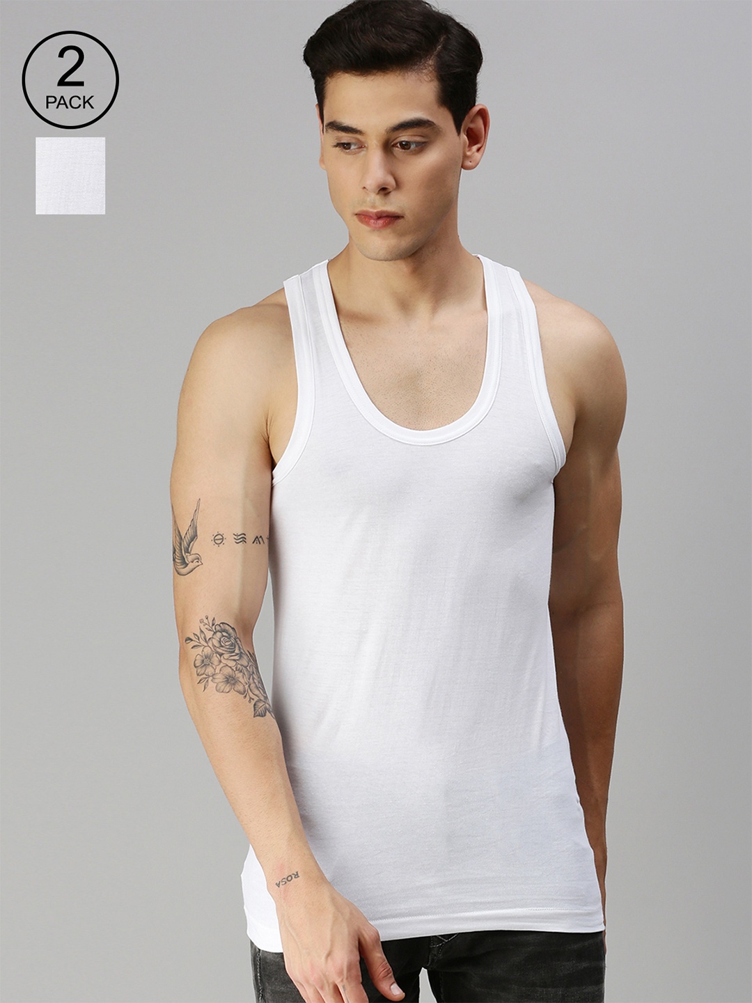

ONN Men Pack Of 2 Solid Pure Premium Cotton Undershirt, White