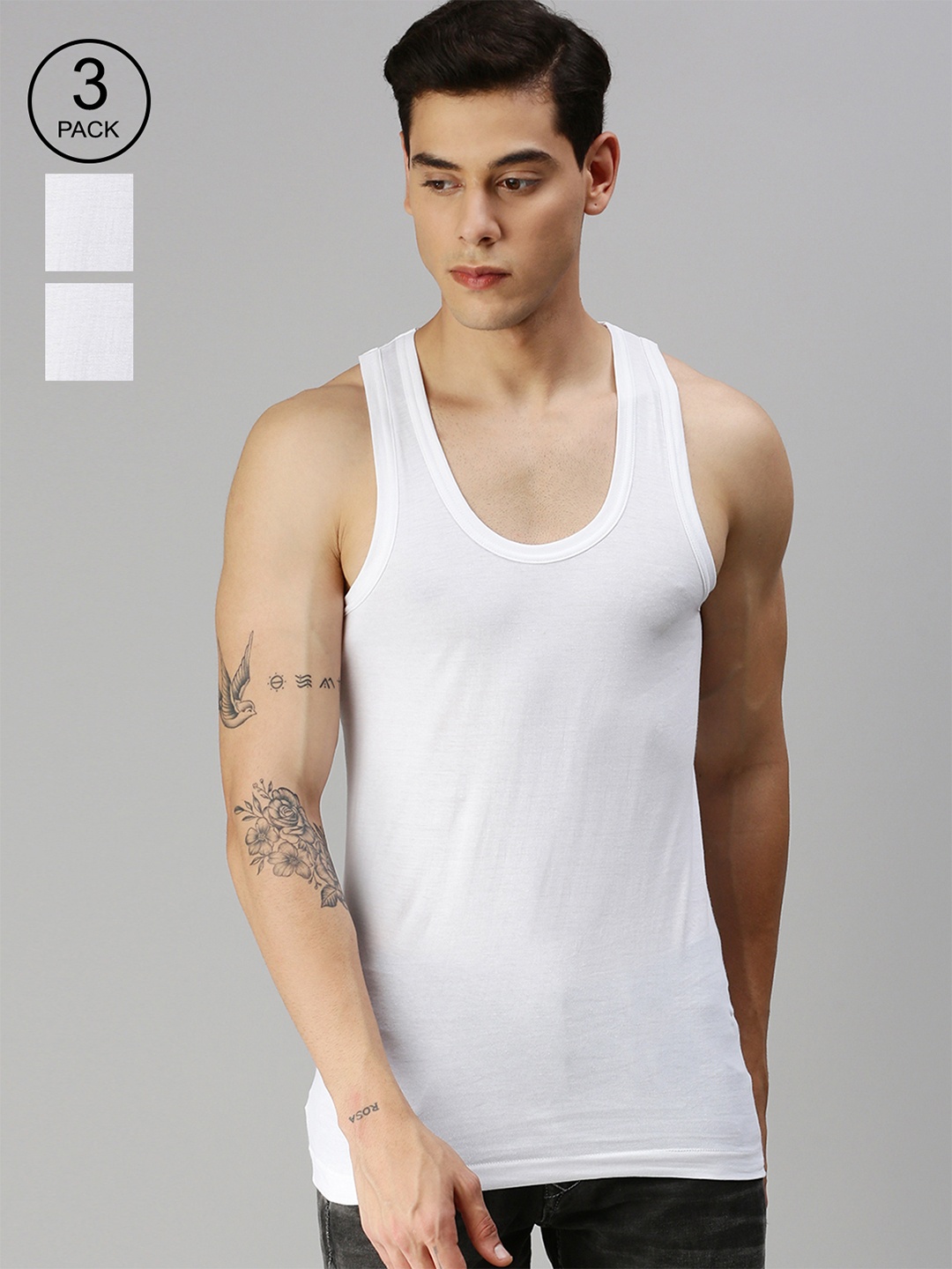 

ONN Men Pack Of 3 Solid Pure Premium Cotton Undershirt, White