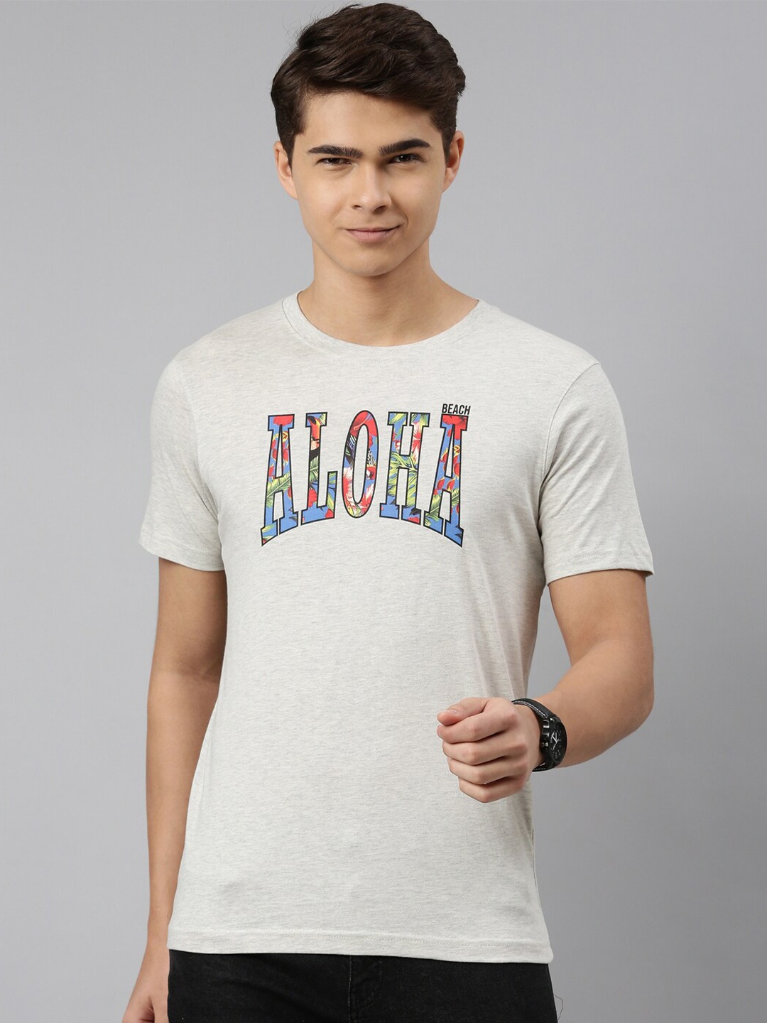 

DIXCY SCOTT Men Grey Typography Printed Cotton T-shirt