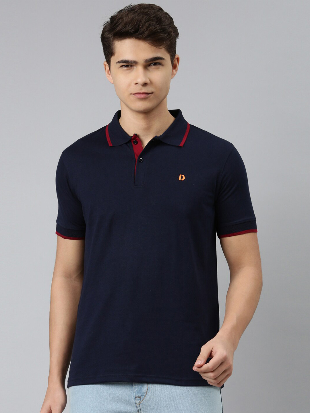 

DIXCY SCOTT Men Navy Blue Polo Collar Cotton T-shirt