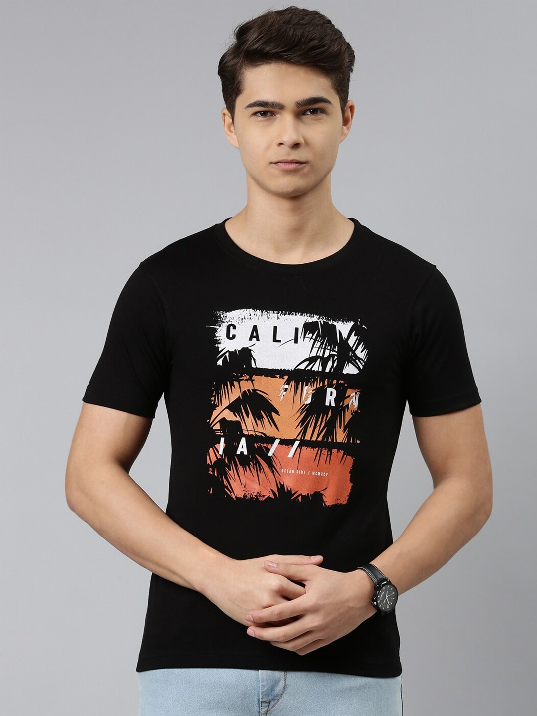 

DIXCY SCOTT Men Black Printed T-shirt
