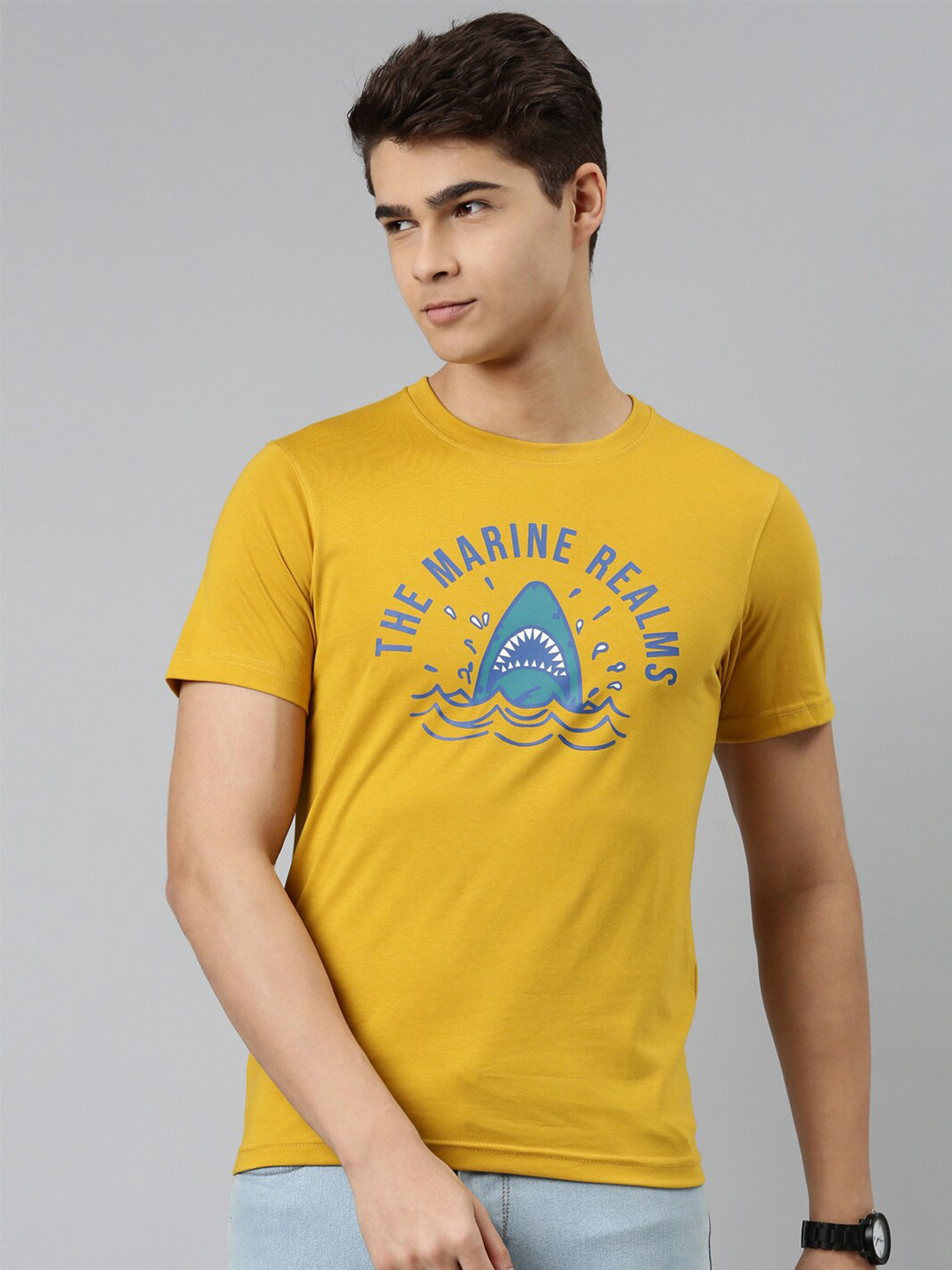

DIXCY SCOTT Men Yellow Typography Printed Cotton T-shirt