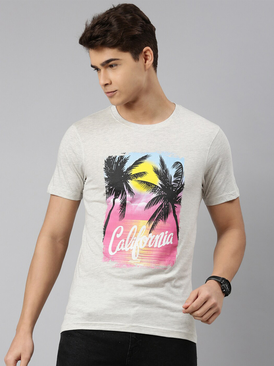 

DIXCY SCOTT Men Grey Printed Cotton T-shirt