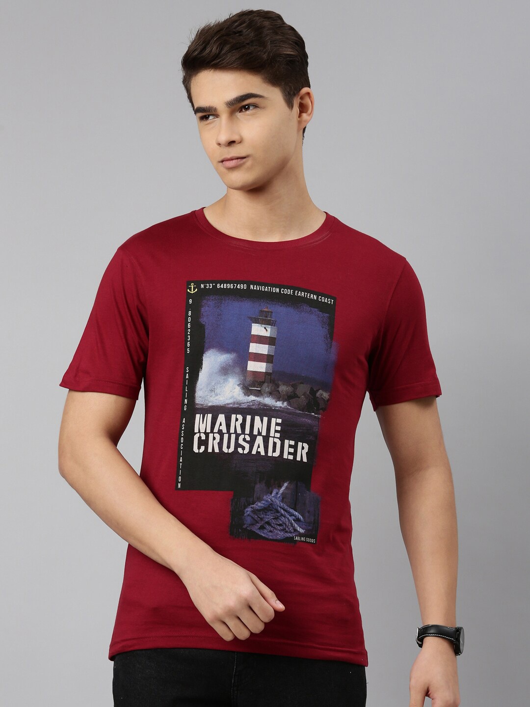 

DIXCY SCOTT Men Red Printed Cotton T-shirt