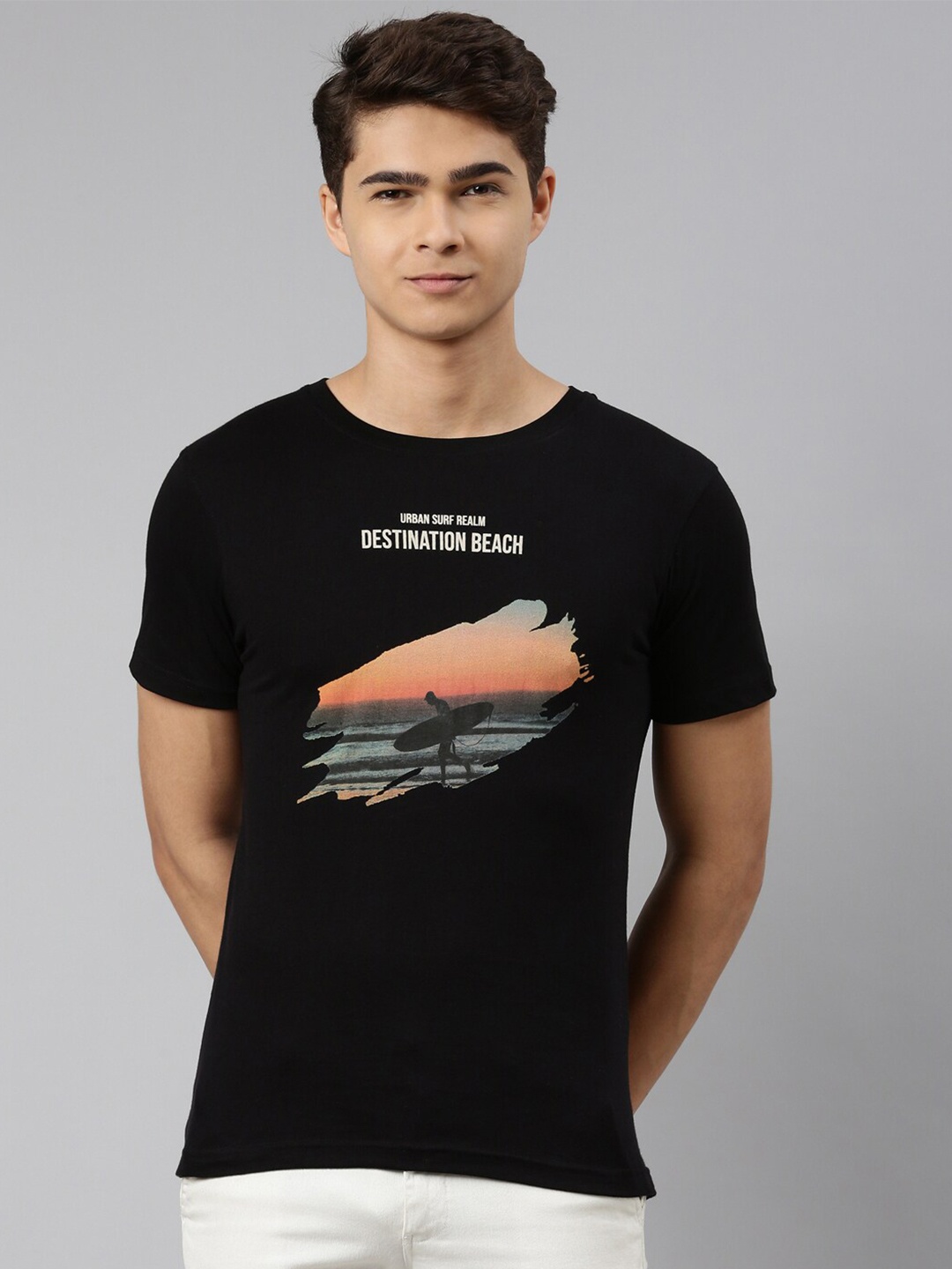 

DIXCY SCOTT Men Black Printed Cotton T-shirt