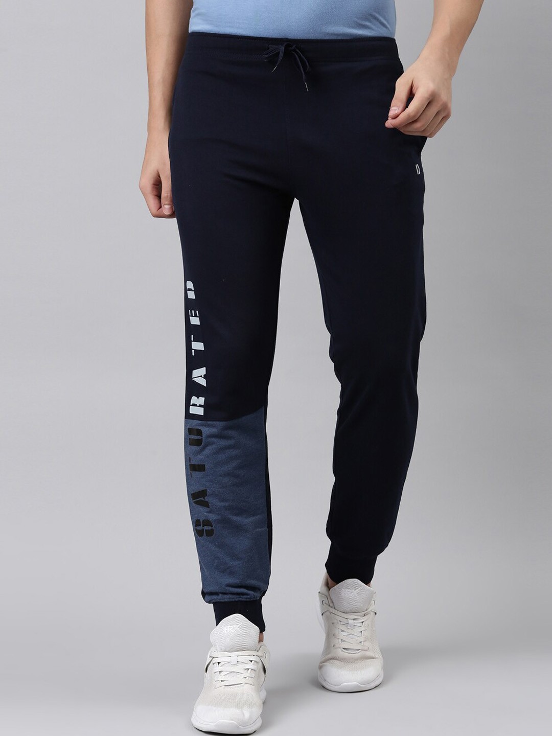 

DIXCY SCOTT Men Navy Blue Solid Cotton Track Pants