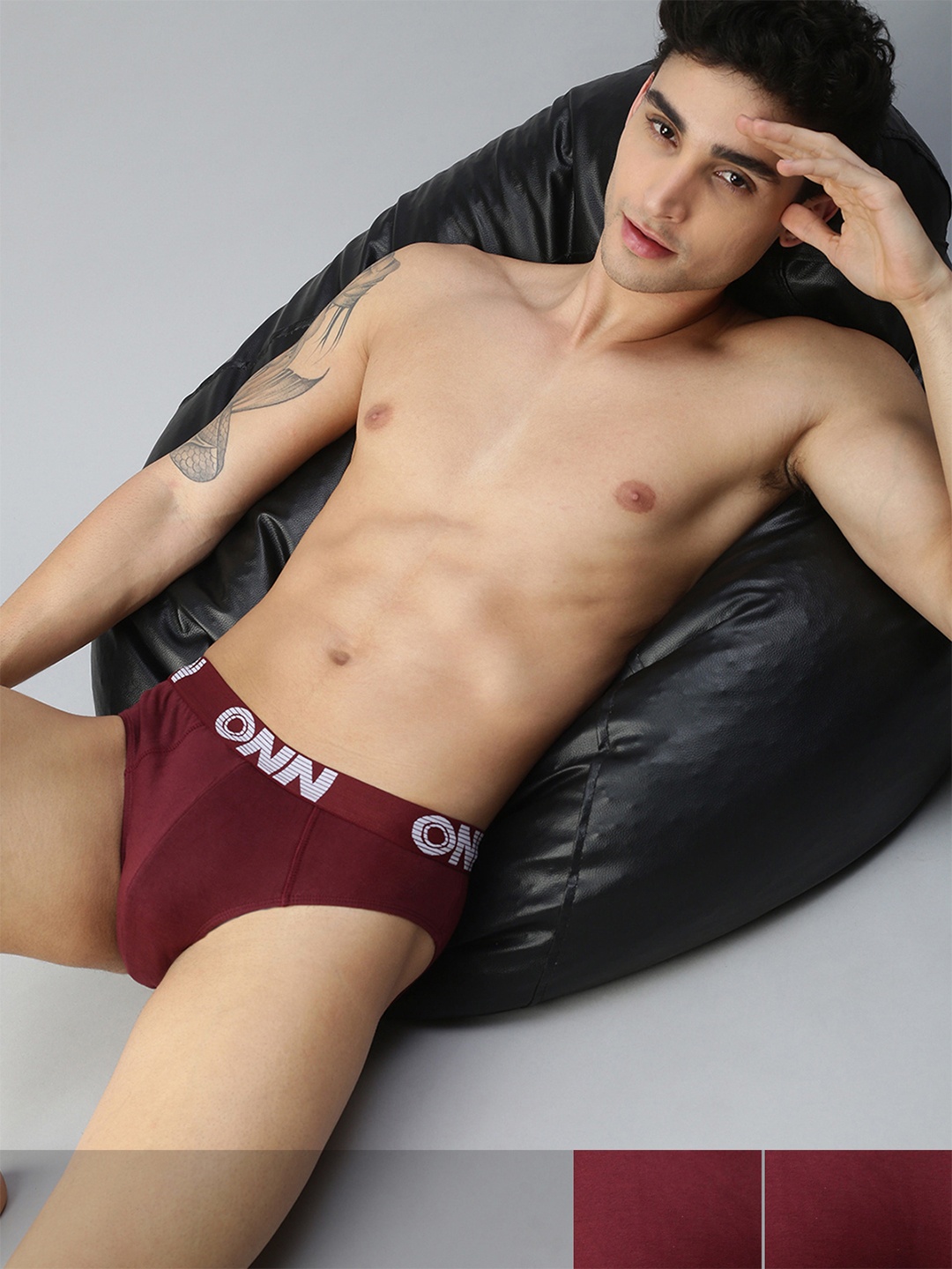 

ONN Men Pack Of 3 Maroon Solid Cotton Basic Briefs