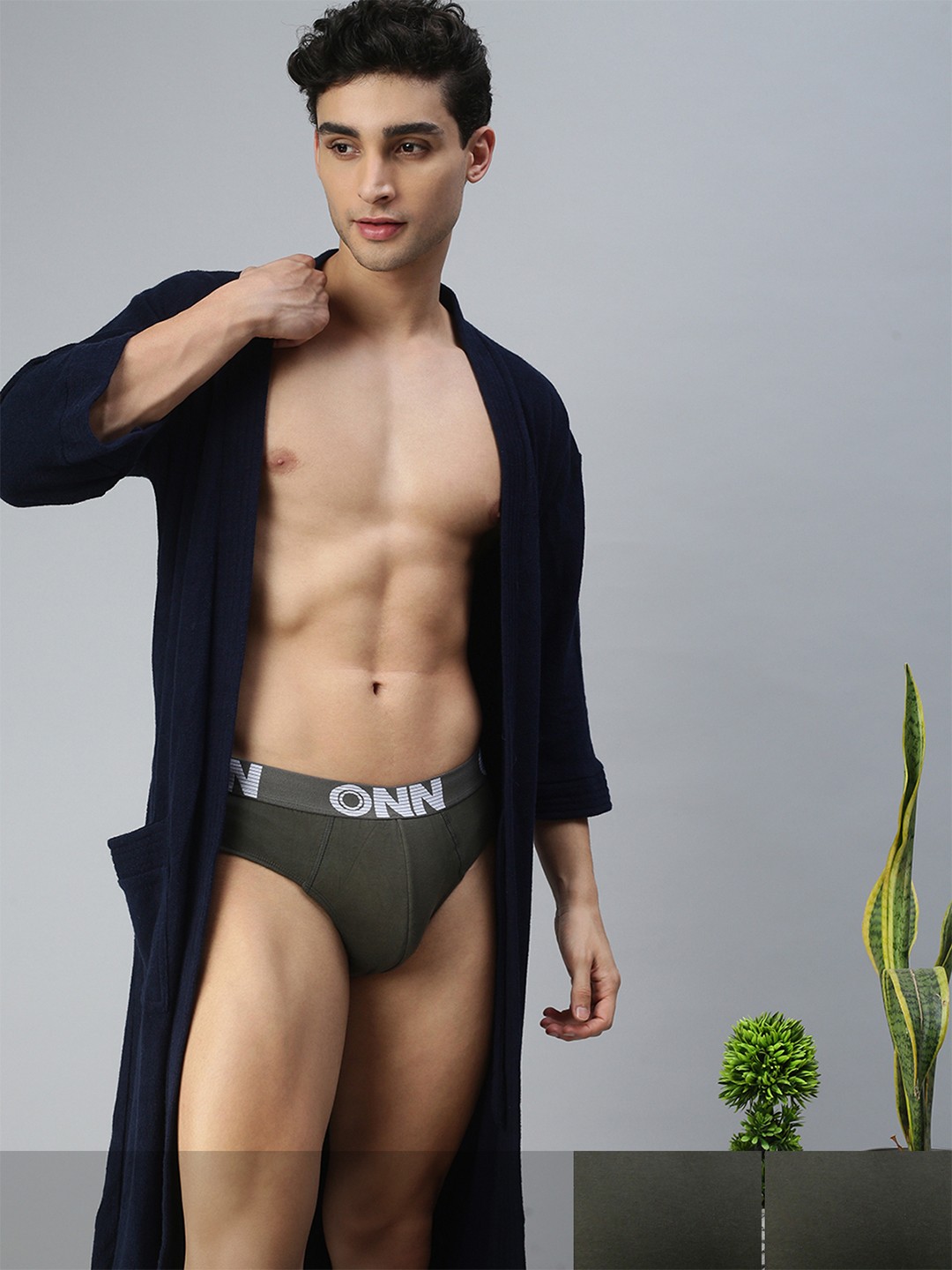 

ONN Men Pack Of 3 Grey Solid Basic Briefs