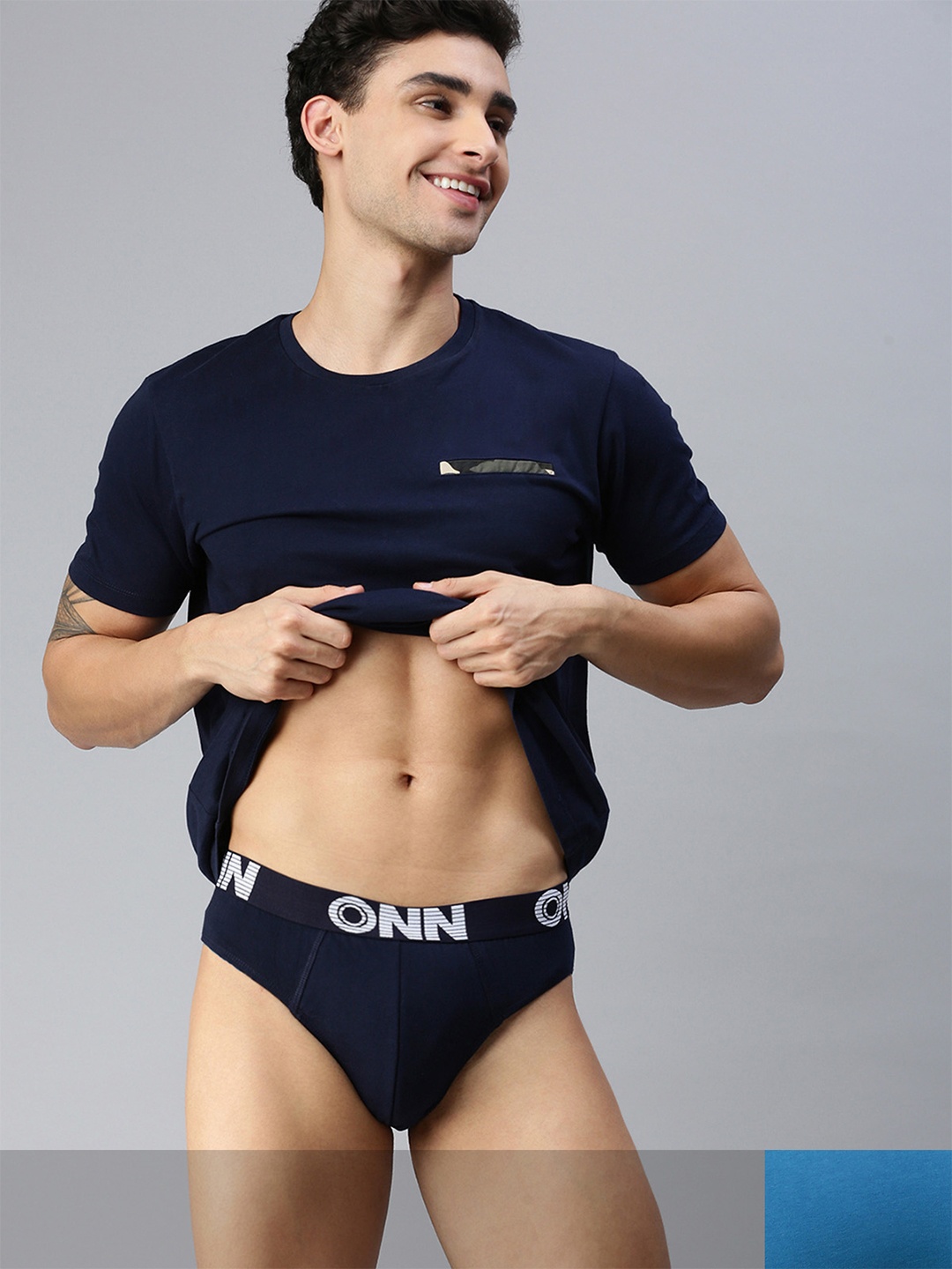 

ONN Men Pack Of 2 Solid Pure Cotton Basic Briefs, Navy blue