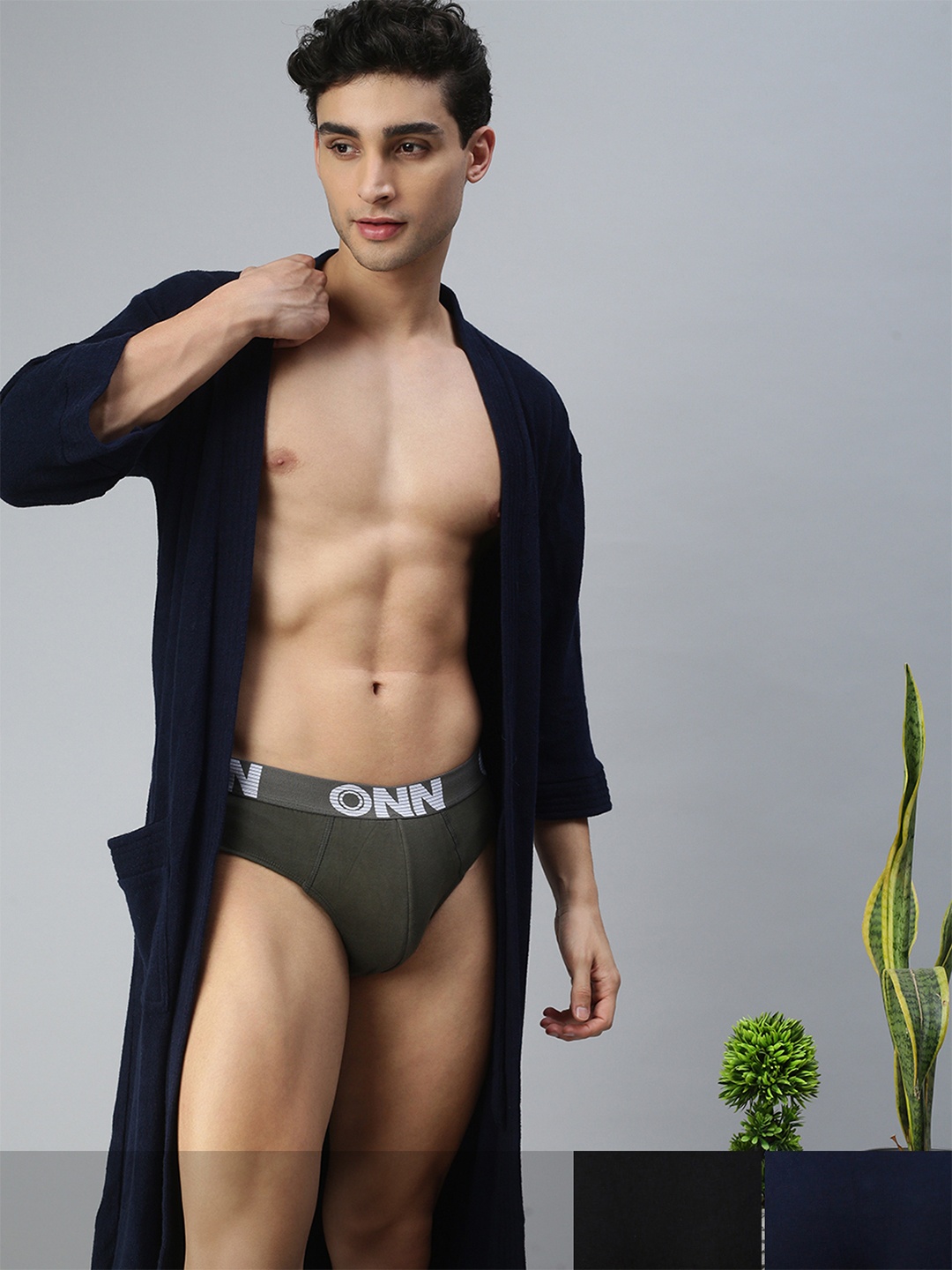 

ONN Men Pack Of 3 Solid Pure Cotton Basic Briefs, Grey