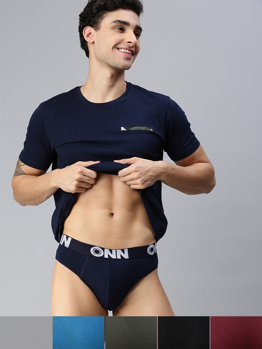 ONN Men Pack Of 5 Assorted Cotton Basic Briefs