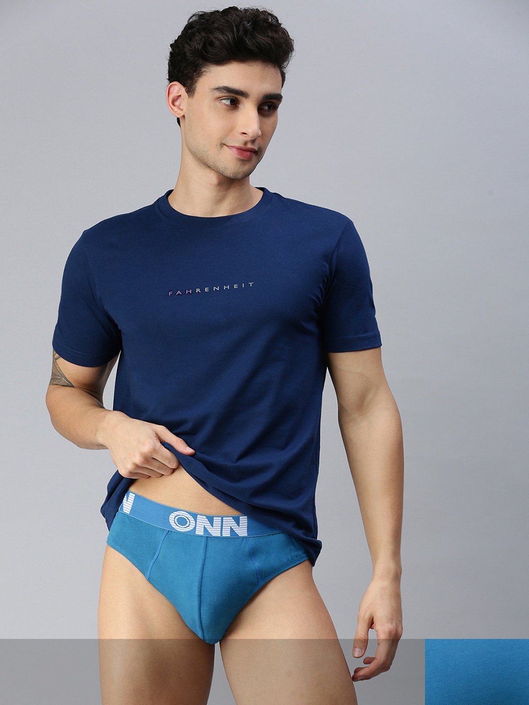 

ONN Men Pack Of 2 Solid Pure Cotton Basic Briefs, Blue