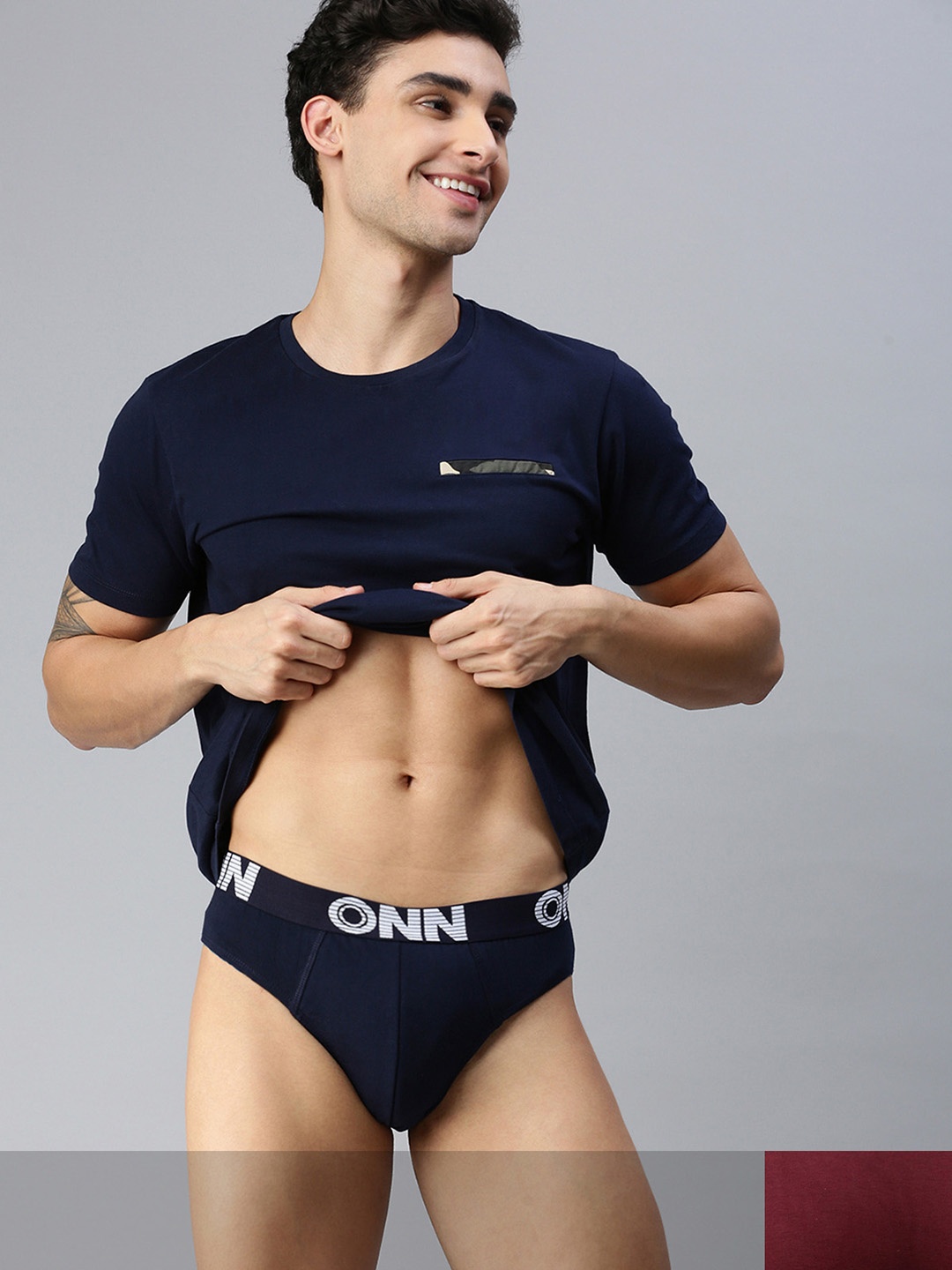 

ONN Men Pack Of 2 Solid Pure Cotton Basic Briefs, Maroon