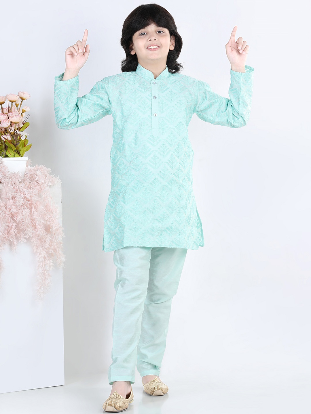 

Aj DEZInES Boys Turquoise Blue Kurta with Pyjamas