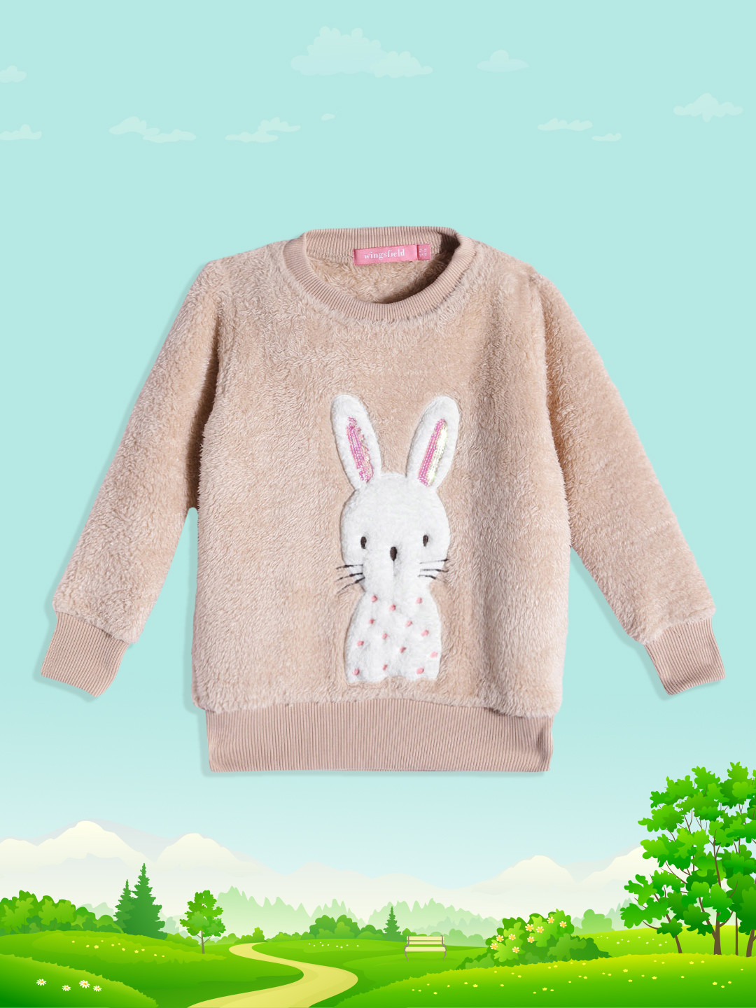 

Wingsfield Girls Cream-Coloured Self Design Sweatshirt