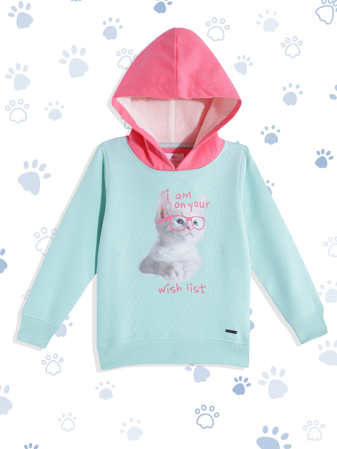 

Wingsfield Girls Green Printed Hooded Sweatshirt