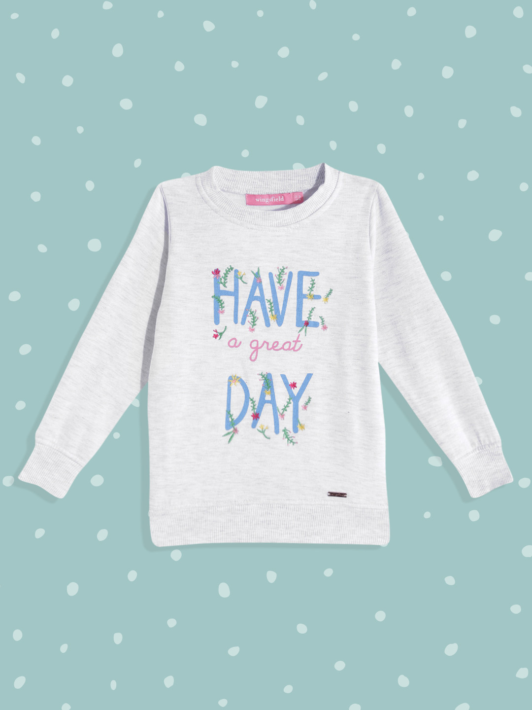 

Wingsfield Girls Grey Melange Printed Sweatshirt