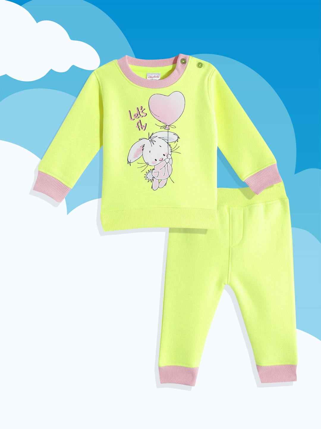 

Wingsfield Girls Fluorescent Green Printed Clothing Set