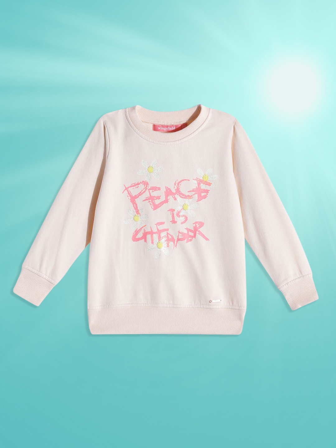 

Wingsfield Girls Peach-Coloured Printed Sweatshirt