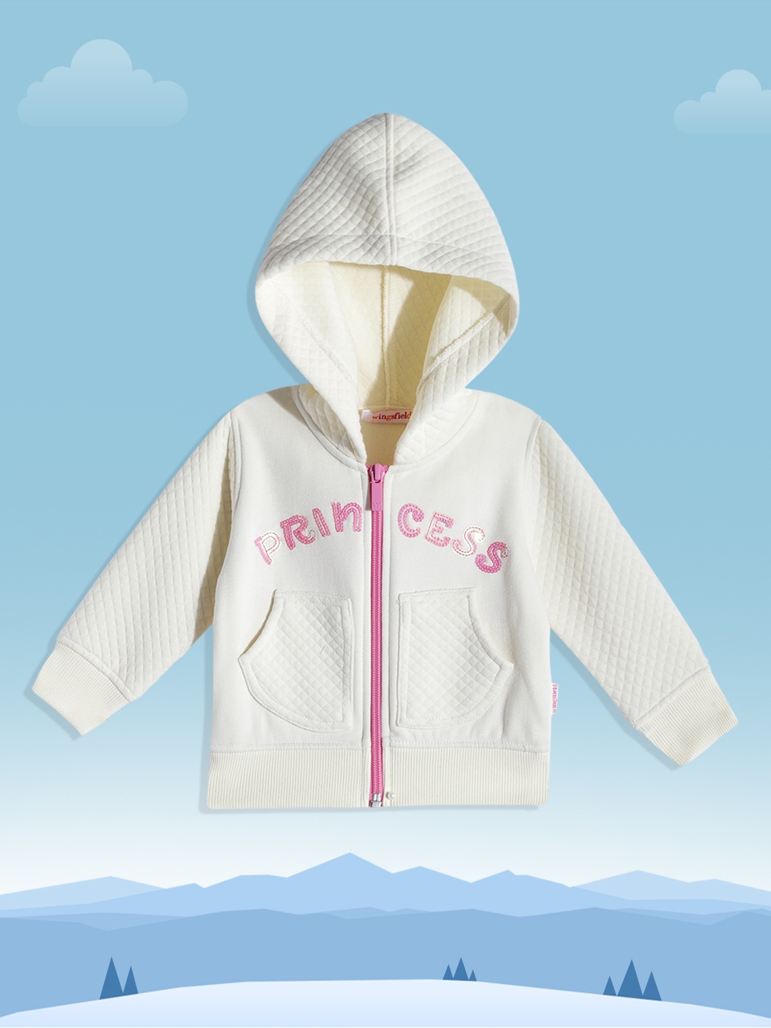 

Wingsfield Girls Cream-Coloured Printed Hooded Sweatshirt