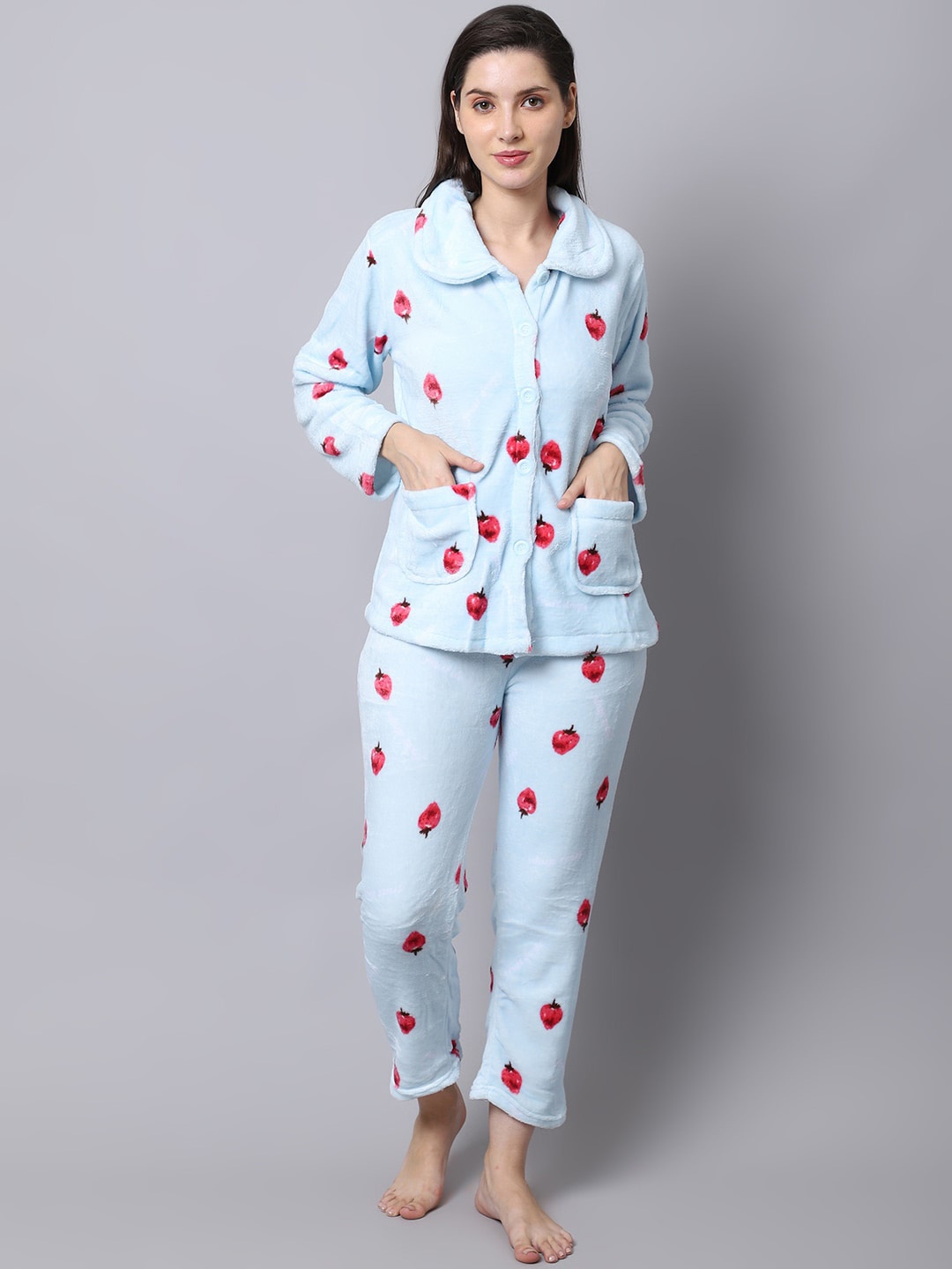 

TAG 7 Women Blue & Pink Printed Night suit