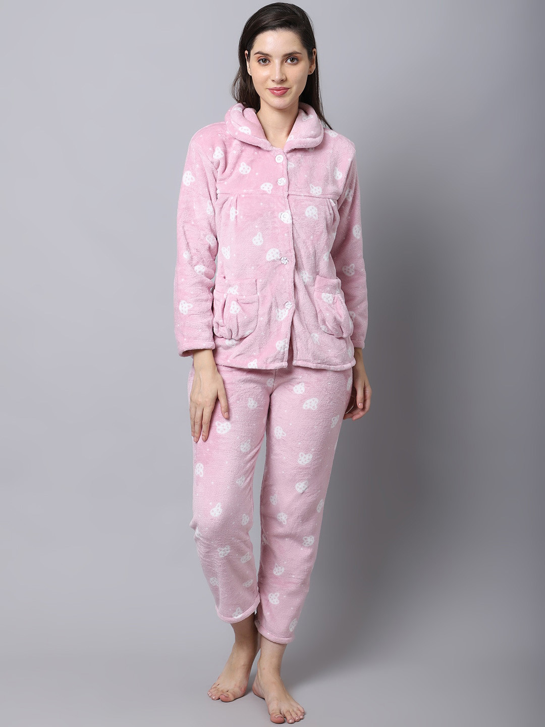 

TAG 7 Women Pink & White Printed Night suit