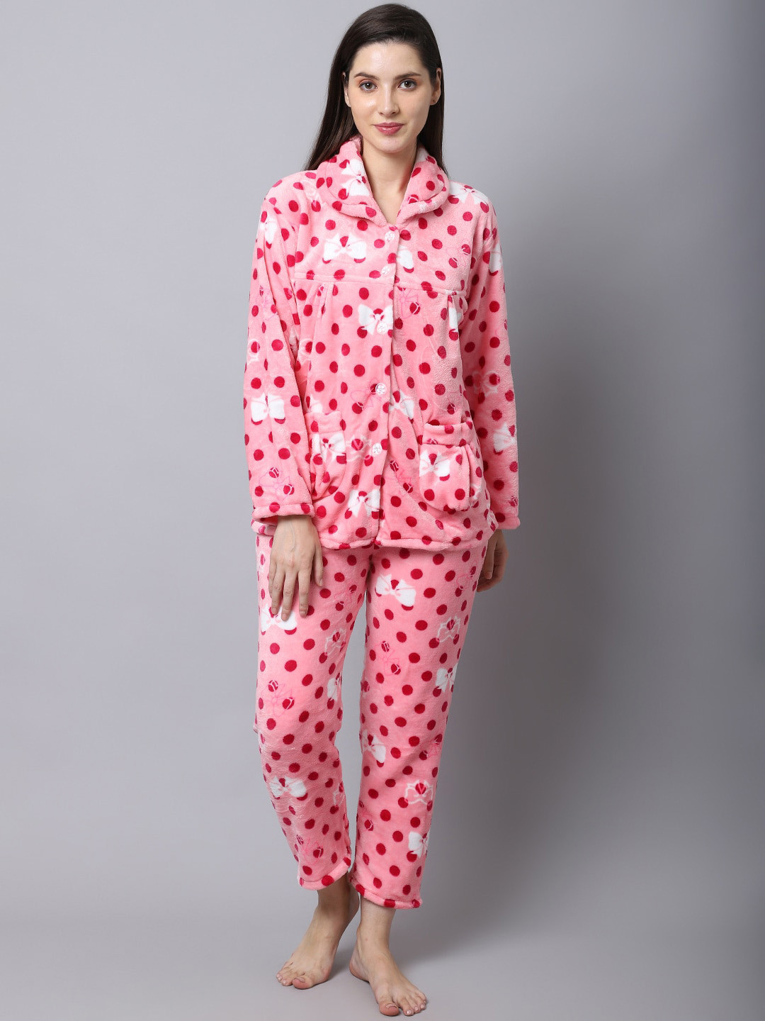 

TAG 7 Women Pink & Off White Printed Night suit