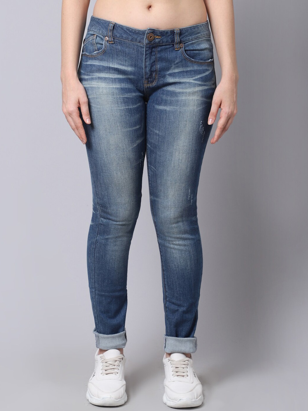 

GRACIT Women Navy Blue Slim Fit Low Distress Heavy Fade Stretchable Jeans